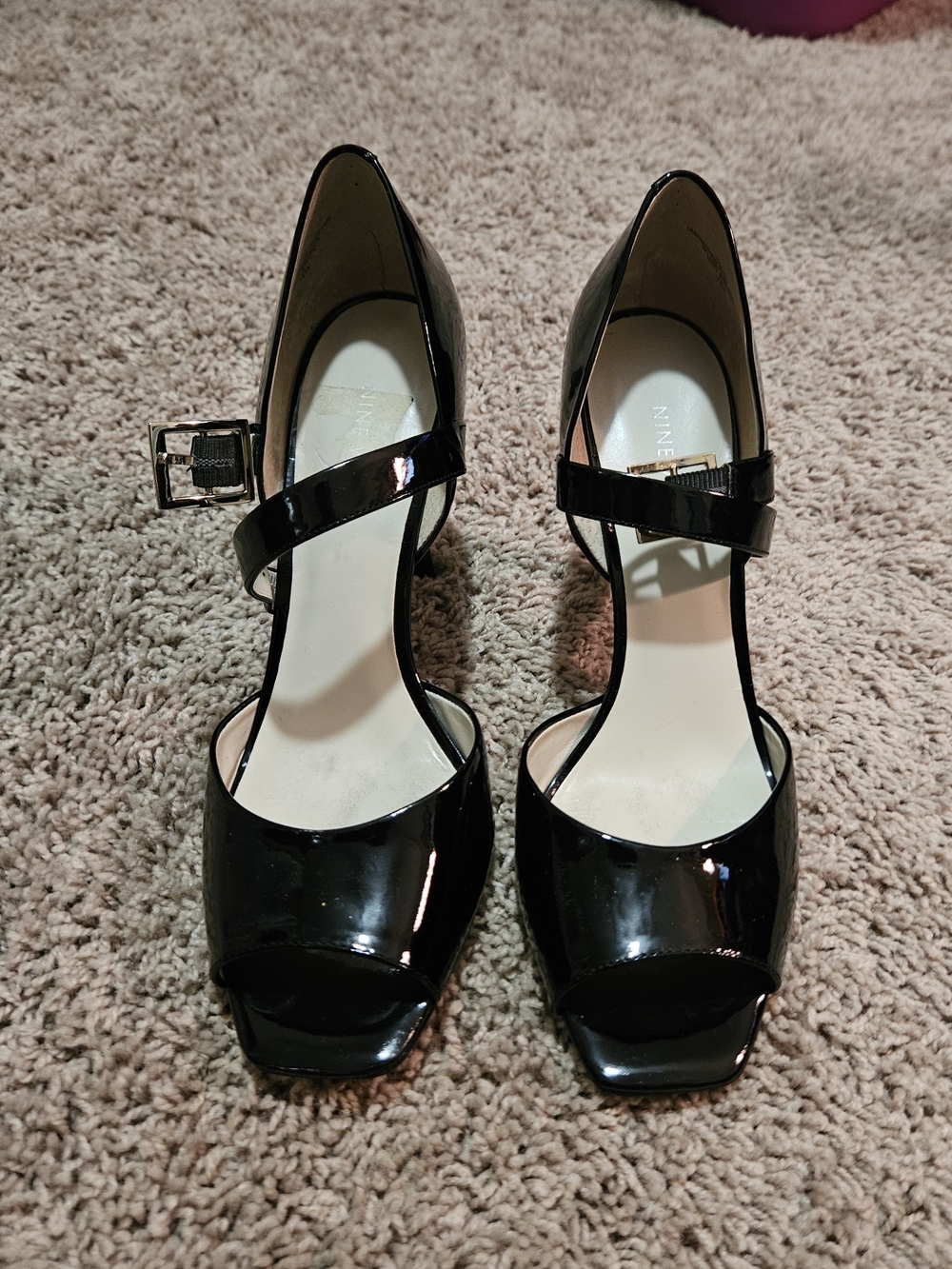 NINE WEST Black Patent Mary Jane Peep-Toe Heels